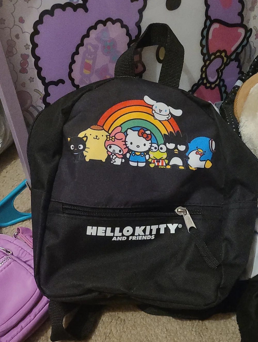 Hello Kitty Black Backpack with Rainbow and Characters